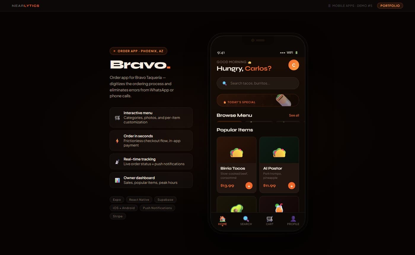 Bravo Taquería — mobile app