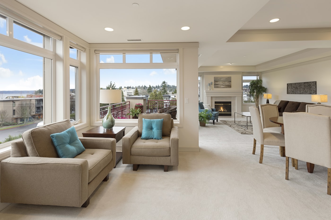 Bright, cool, comfortable living room interior
